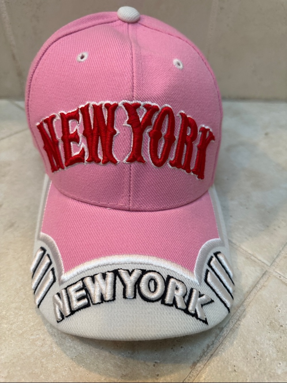 Pink and White 'NEW YORK' Embroidered Baseball Cap